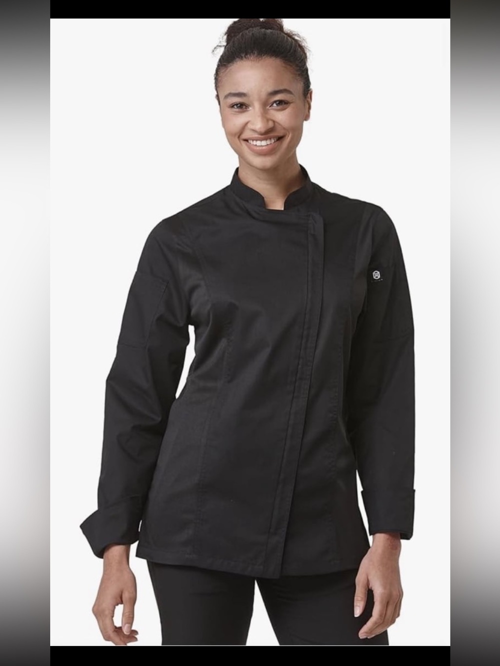Women's Black Chef Jacket with Mandarin Collar Size XL NEW